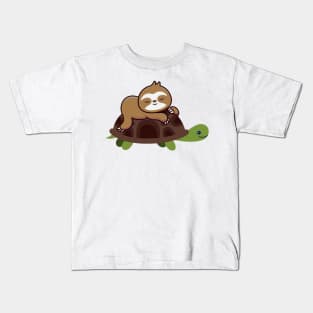 Sloth Sleeps On A Turtle Kids T-Shirt